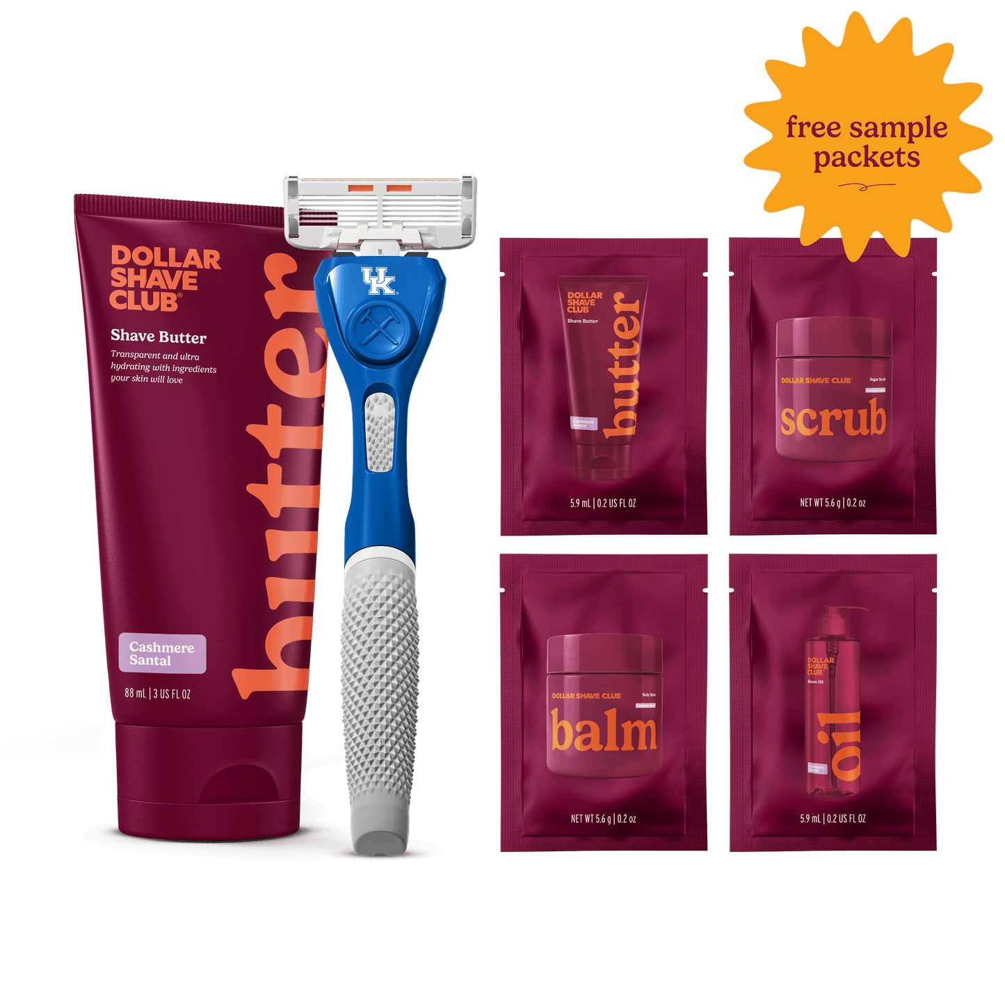 University of Kentucky Starter Set with handle, shave butter, and four shave aid samples