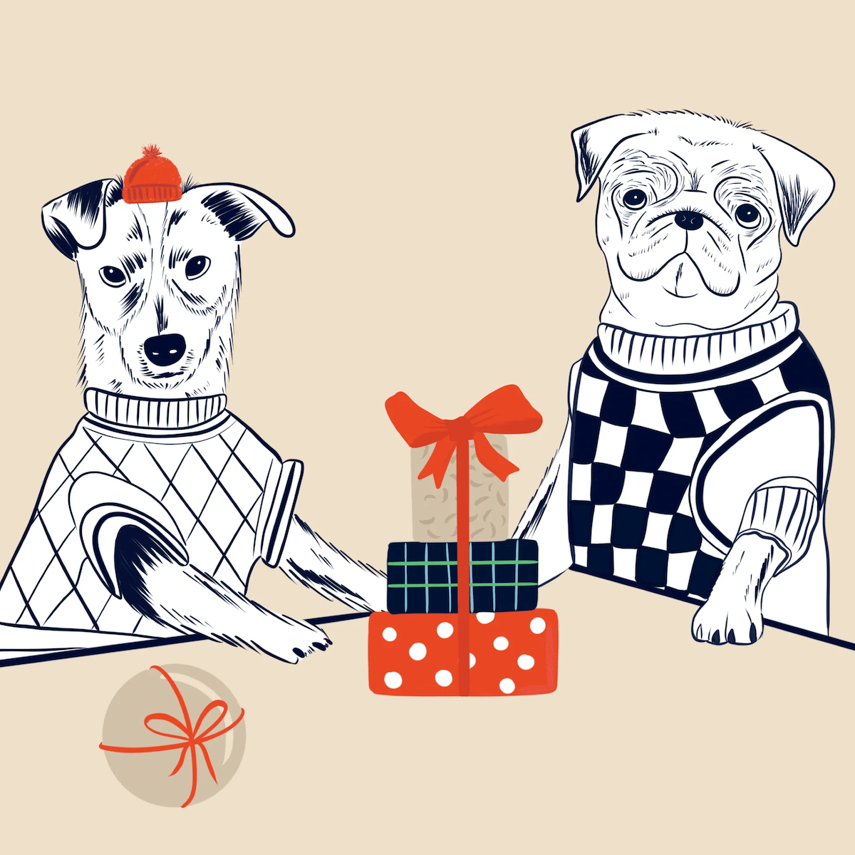 dogs with gifts illustration
