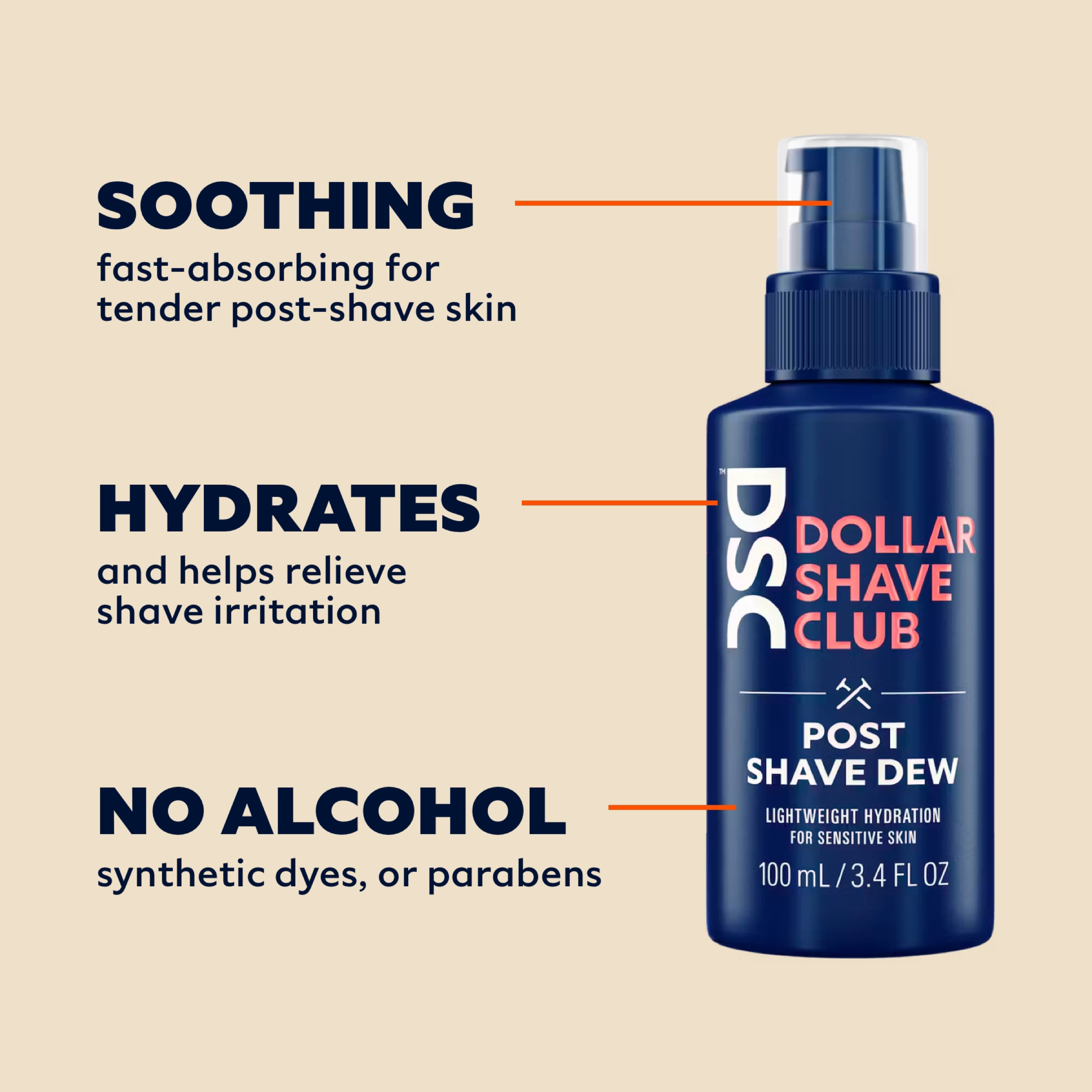 Dollar Shave Club Post Shave Dew soothes and hydrates with no alcohols.