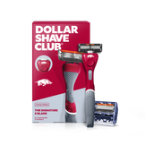 Dollar Shave Club razor with University of Arkansas logo and packaging on a white background