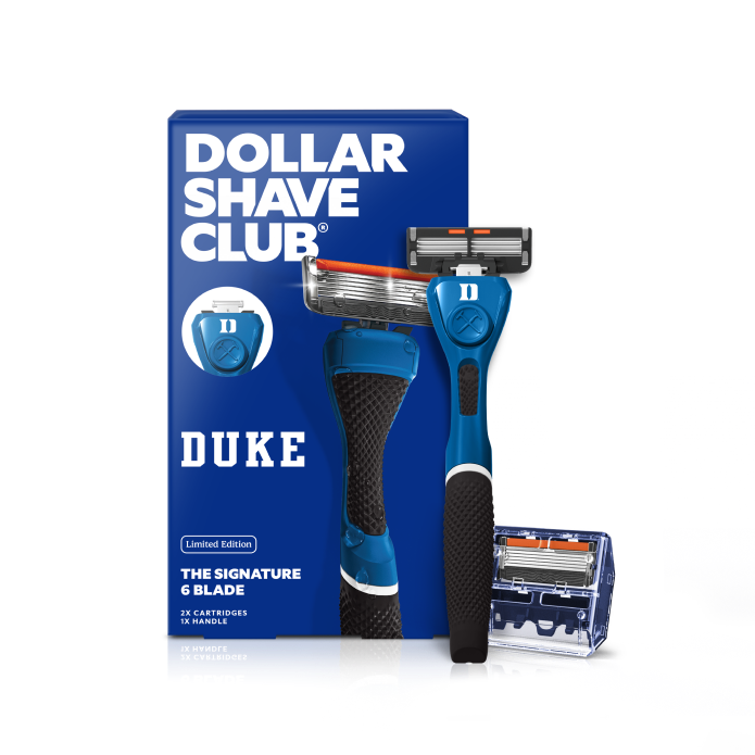 Dollar Shave Club Duke razor with packaging on a white background
