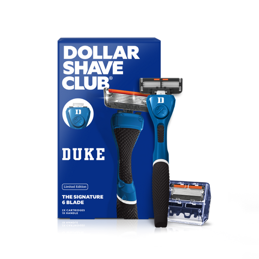 Dollar Shave Club Duke razor with packaging on a white background