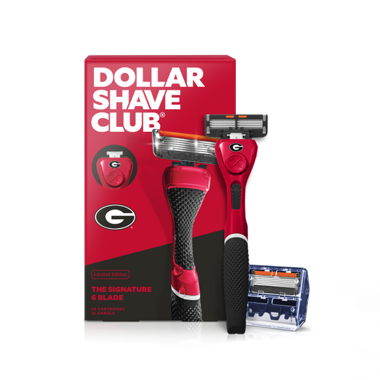 Dollar Shave Club University of Georgia razor with packaging on a white background
