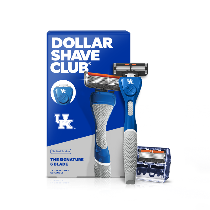 Dollar Shave Club University of Kentucky razor and packaging on a white background