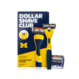 Dollar Shave Club University of Michigan razor and packaging on a white background