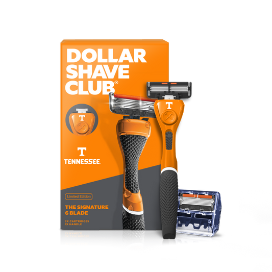 Dollar Shave Club razor with packaging featuring University of Tennessee branding on a white background