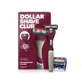 Dollar Shave Club razor set with packaging featuring Texas A&M logo on a white background