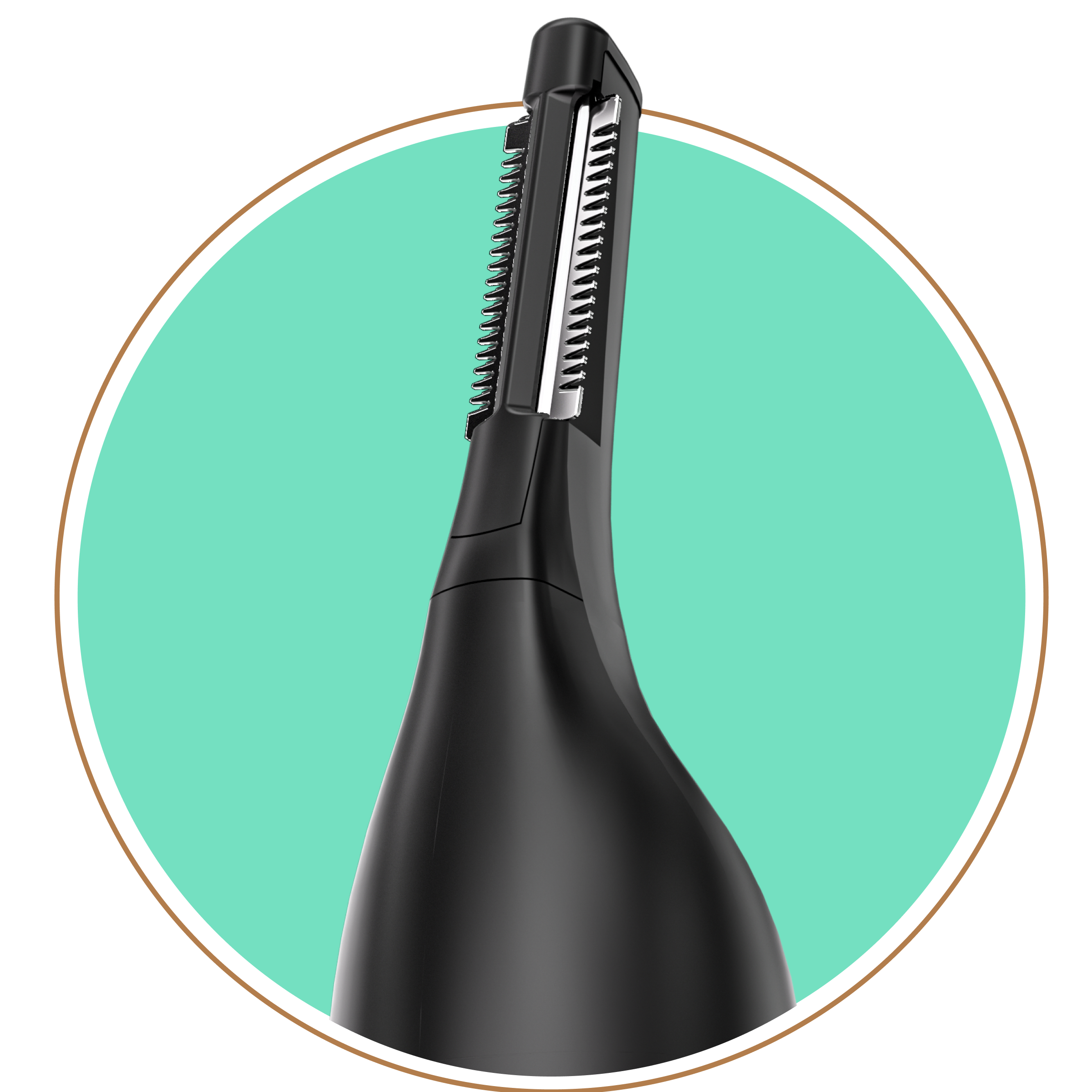 Style Detailer Precision Trimmer detailer head in an aquamarine-colored circle over a blank background. 