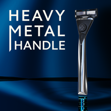 Dollar Shave Club Heavy Metal Handle Razor with Title Text.