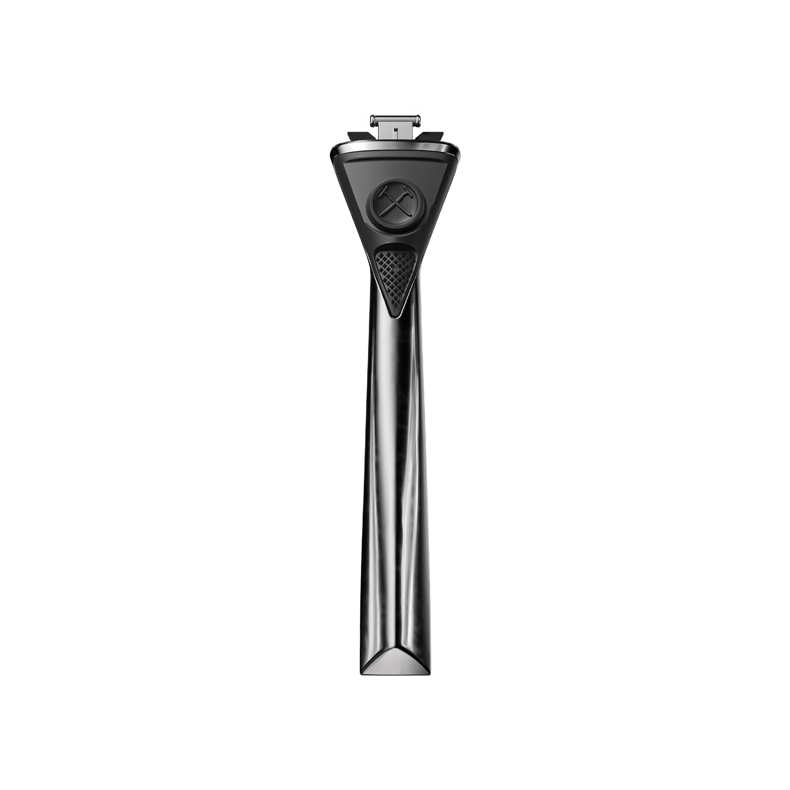 metal razor handle on white background