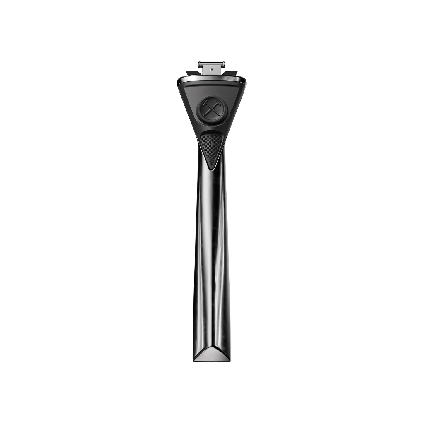 metal razor handle on white background