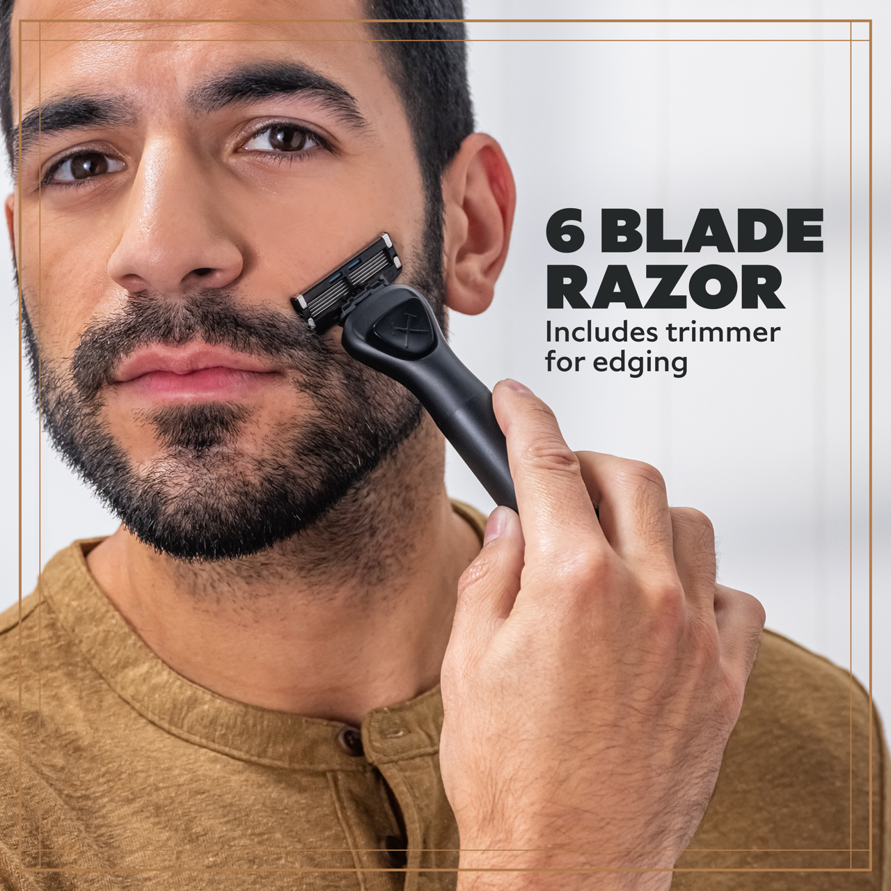 A bearded man using the Club Series 6 Blade razor end on the 3-in-1 Freestylers to edge his beard.