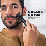 A bearded man using the Club Series 6 Blade razor end on the 3-in-1 Freestylers to edge his beard.