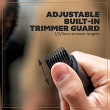 A photo showing the attached and adjustable trimmer guard on the 3-in-1 Freestyler.