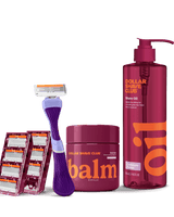 Bundle product with handle, 8 blades, balm, and oil