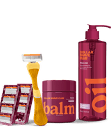 Bundle product with handle, 8 blades, balm, and oil