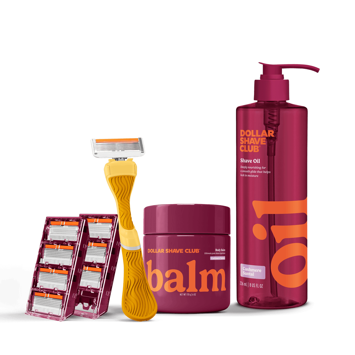 Bundle product with handle, 8 blades, balm, and oil