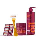 Bundle product with handle, 8 blades, balm, and oil