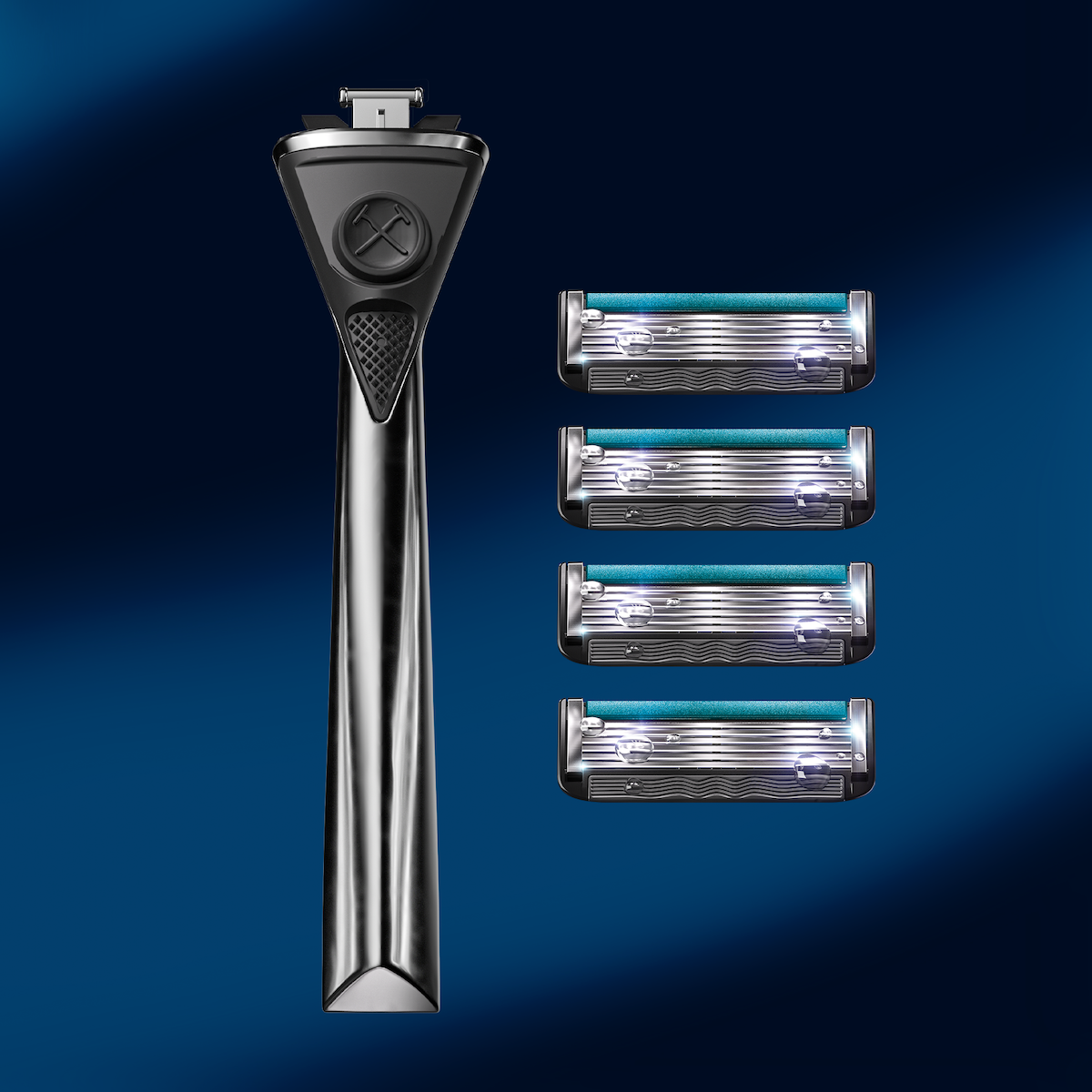 metal handle and four razor cartridges 