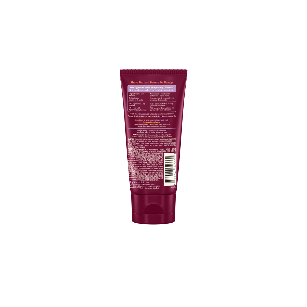 Shave Butter Cashmere Santal 3 oz Back of Bottle