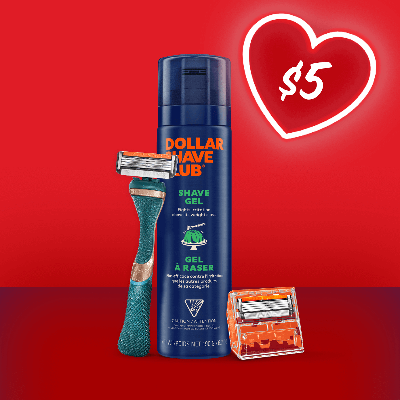 Shave kit with shave gel, diamond handle, and 4 blade razor for $5