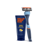 Dollar Shave Club razor and shave butter on a black background