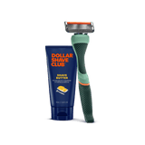 Dollar Shave Club razor and shave butter on a black background