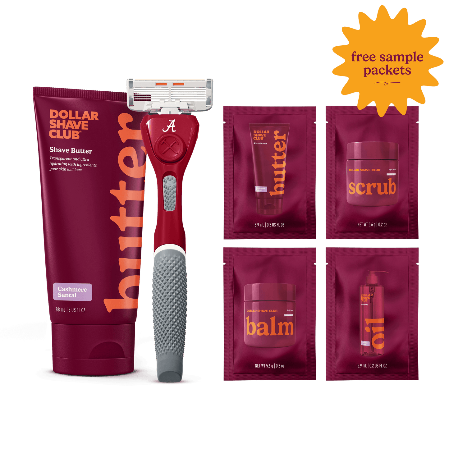 University of Alabama Starter Set with handle, shave butter, and four shave aid samples