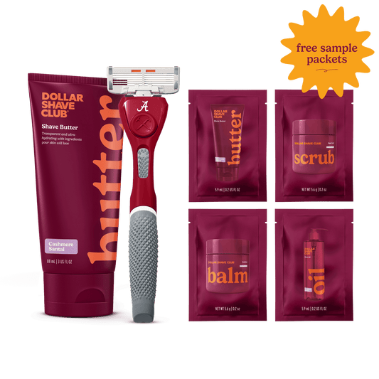 University of Alabama Starter Set with handle, shave butter, and four shave aid samples