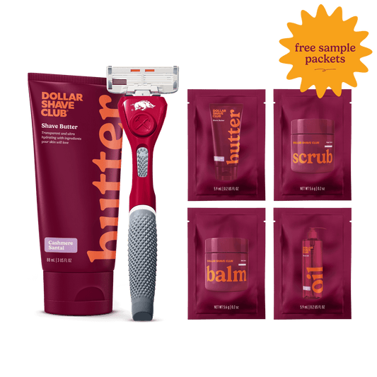 University of Arkansas Starter Set with handle, shave butter, and four shave aid samples