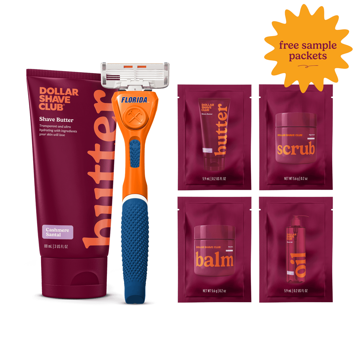 University of Florida Starter Set with handle, shave butter, and four shave aid samples