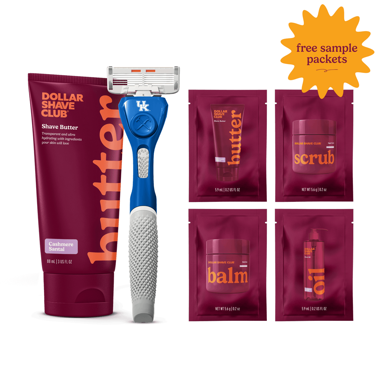 University of Kentucky Starter Set with handle, shave butter, and four shave aid samples