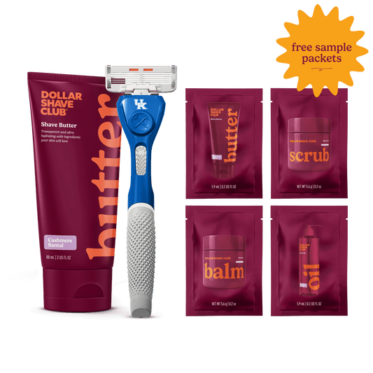 University of Kentucky Starter Set with handle, shave butter, and four shave aid samples