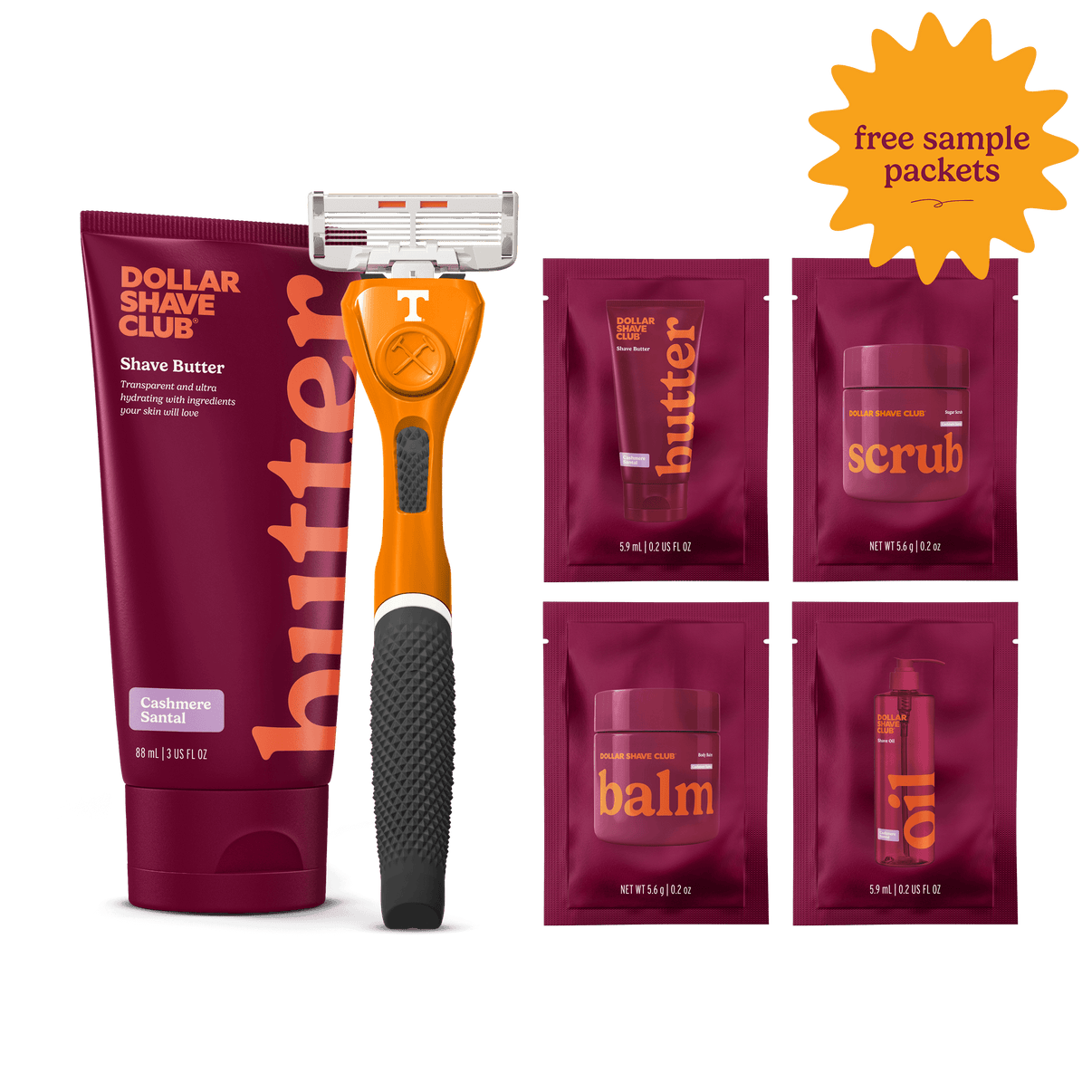 University of Tennessee Starter Set with handle, shave butter, and four shave aid samples