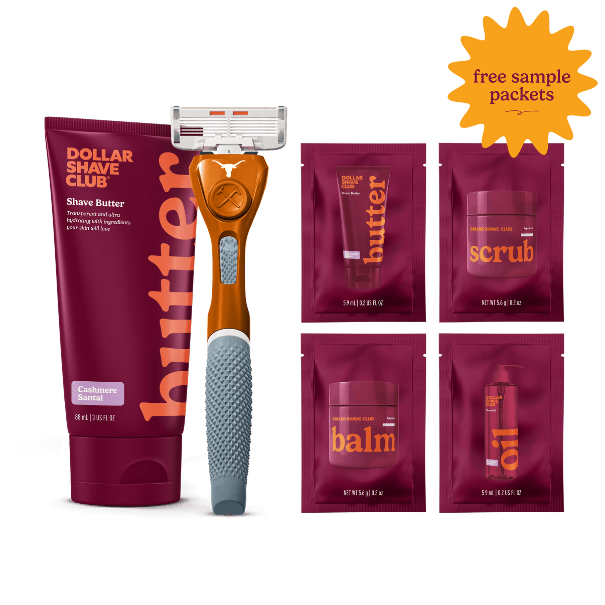 University of Texas Starter Set with handle, shave butter, and four shave aid samples