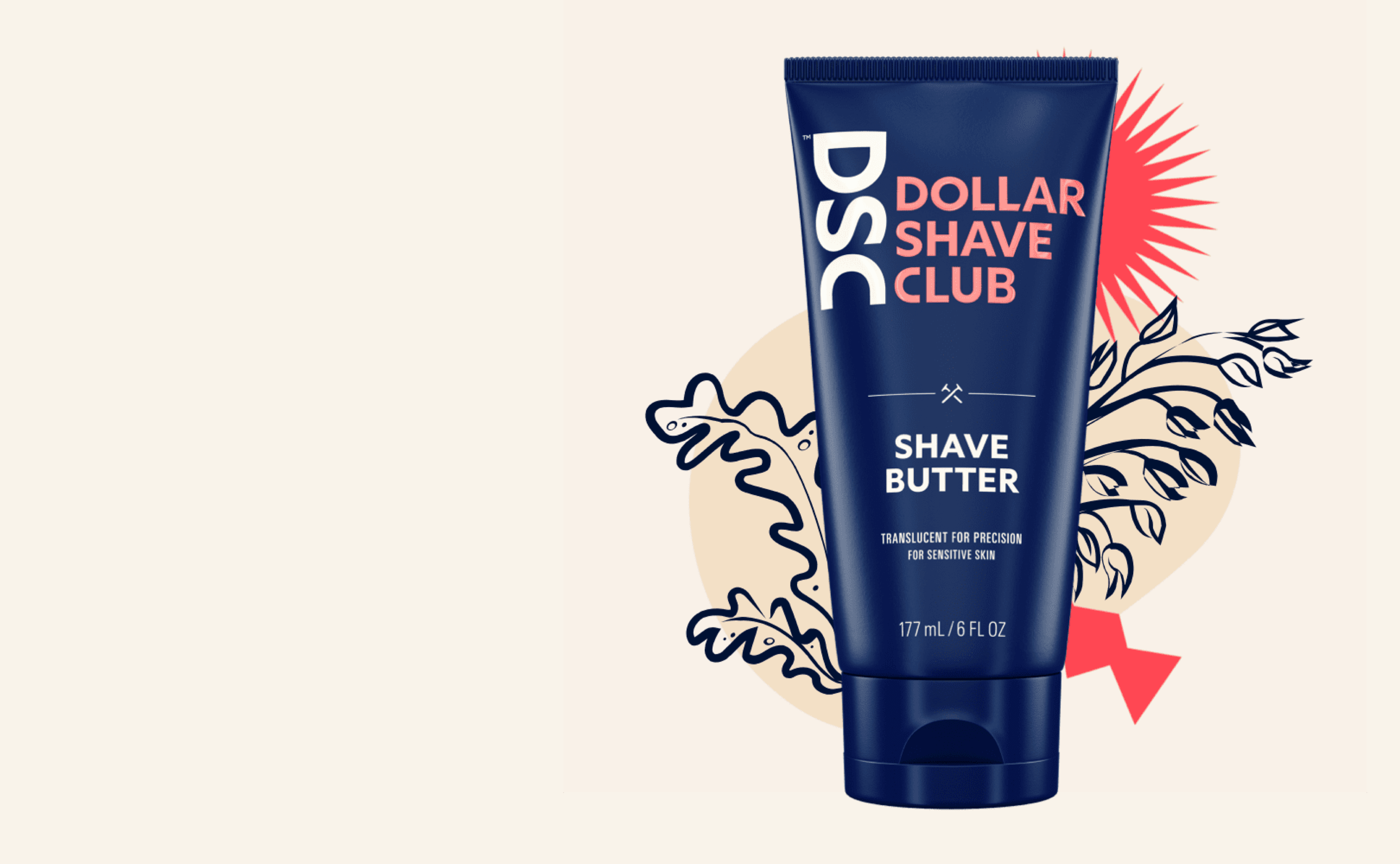 dollar shave club shave butter product image with floral icons in the background