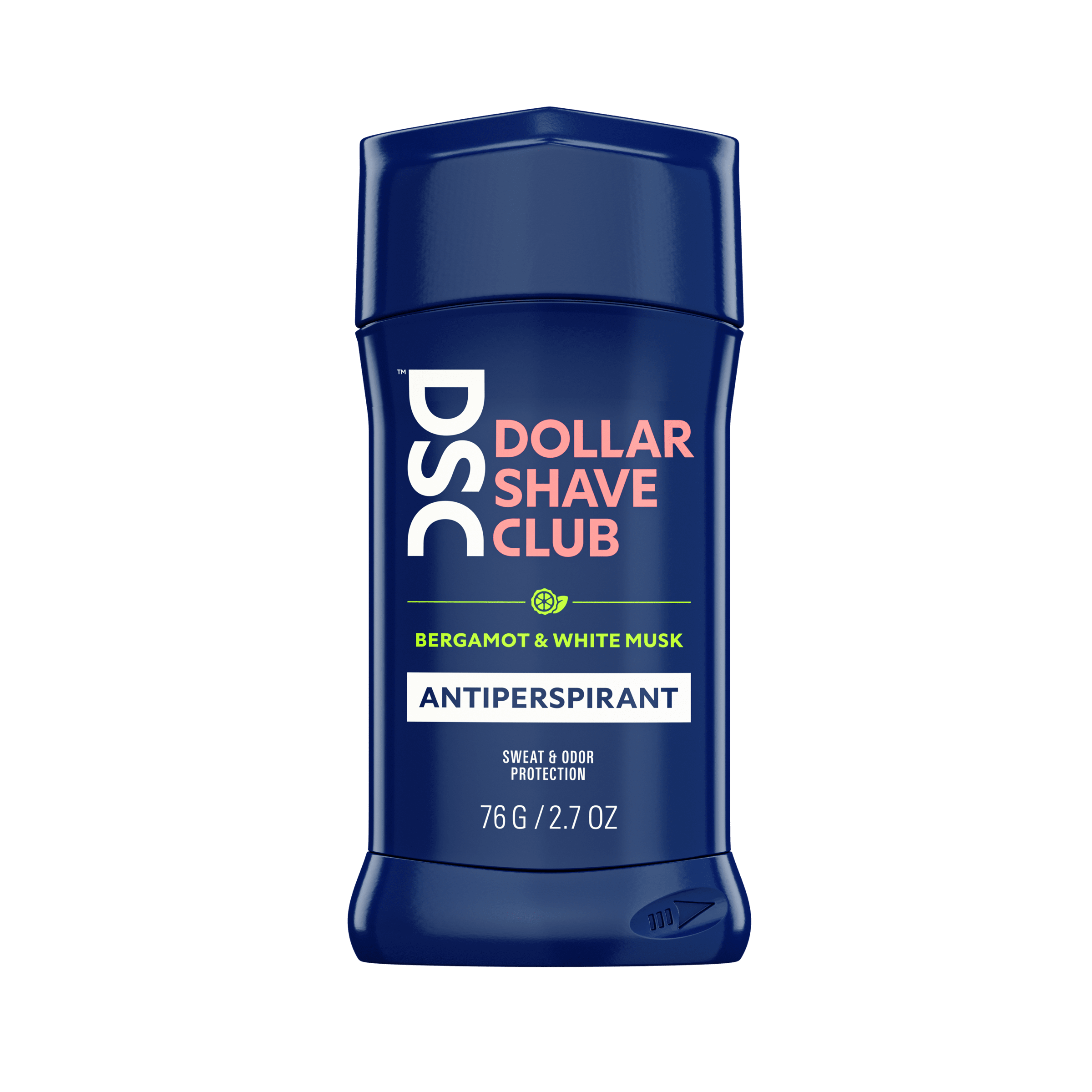 Dollar Shave Club Antiperspirant Bergamot White Musk against blank backdrop.