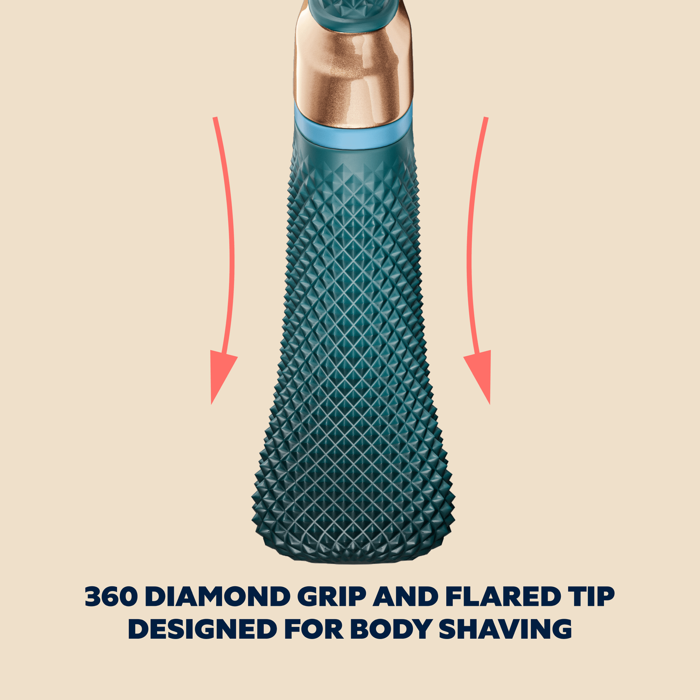Dollar Shave Club body Shaver Handle features include 360 degree grip and flared tip.