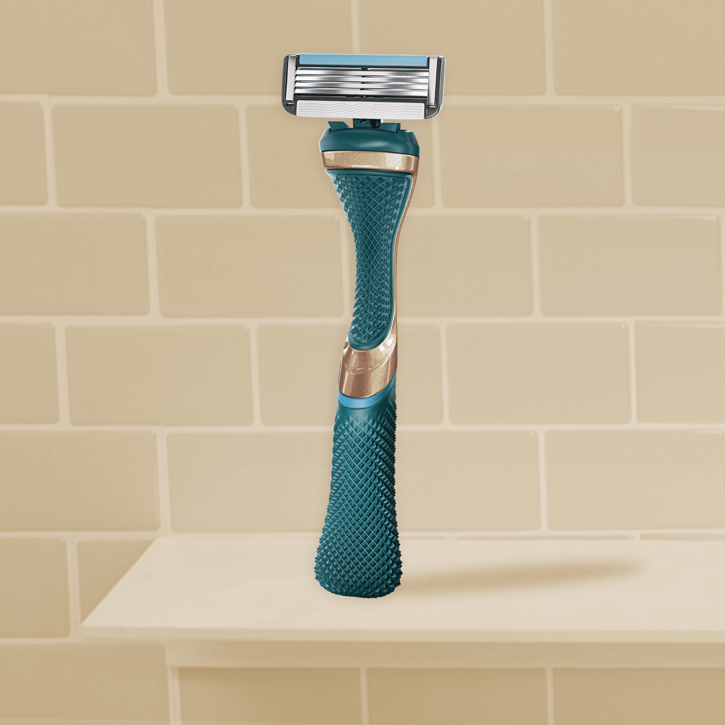 Dollar Shave Club body Shaver Handle product image with tan backdrop.