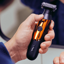 Dollar Shave Club Double Header Electric Trimmer Body Head Replacement offers rounded blade tips for ease and comfort.