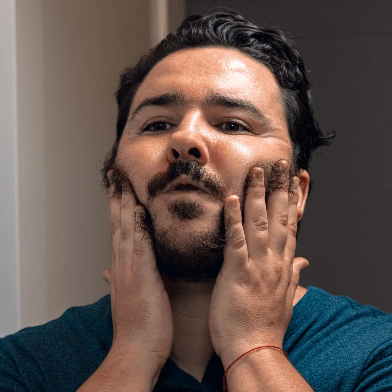 Man preparing to shave face.