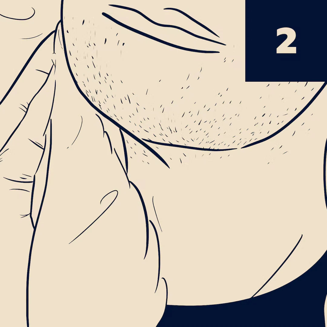 Illustration of man softening hairs with moist towel.