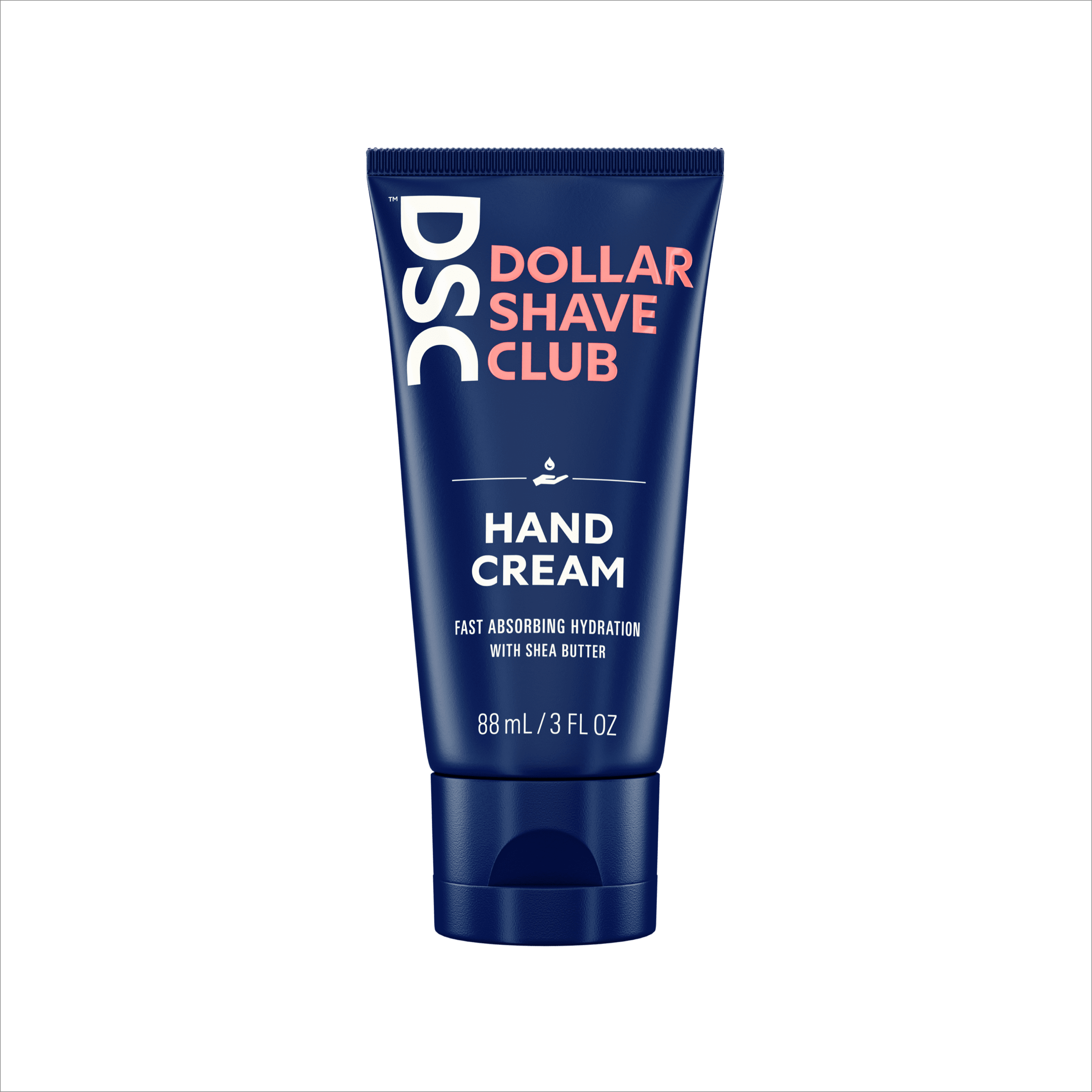Dollar Shave Club Hand Cream against blank backdrop.