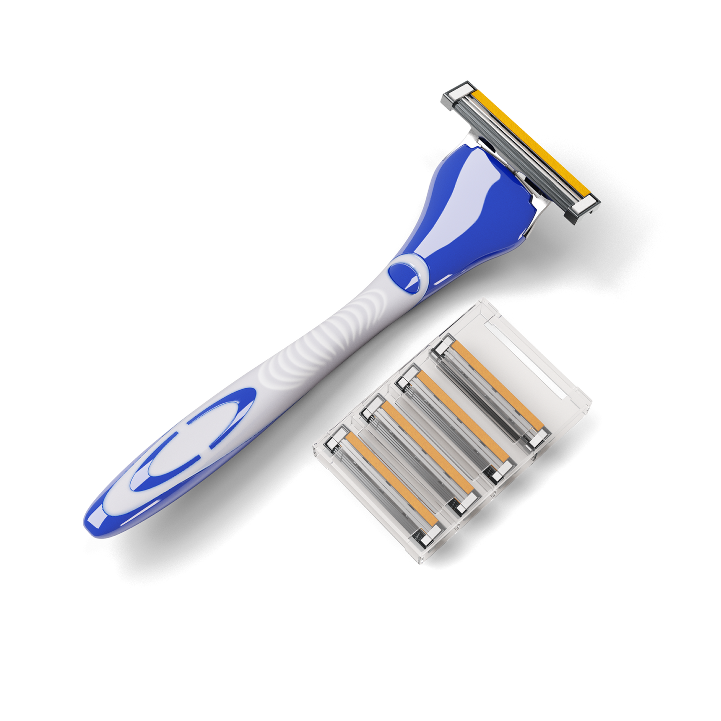 Dollar Shave Club Humble Twin Series Two blade razor blade and handle product image with blank backdrop.