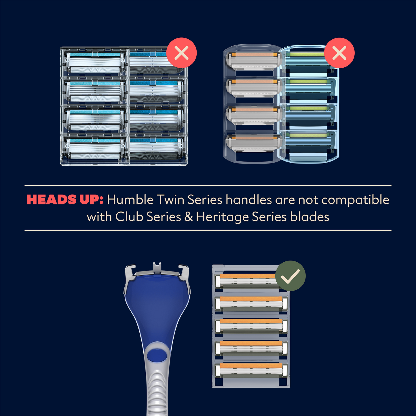 Dollar Shave Club Humble Twin Series Handle is not compatible with any club series handles.