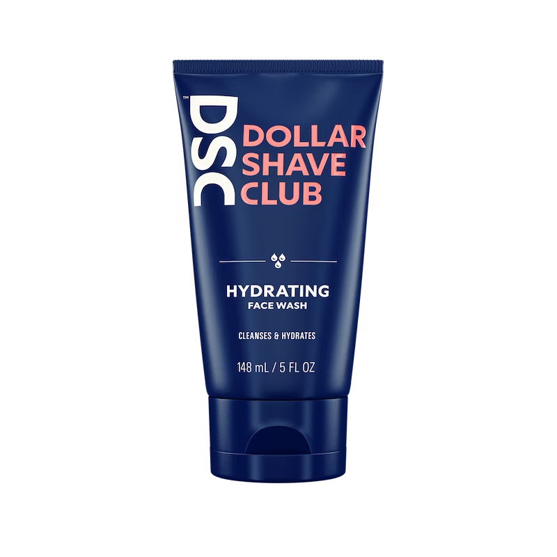 Dollar Shave Club Hydrating Face Wash against blank backdrop.