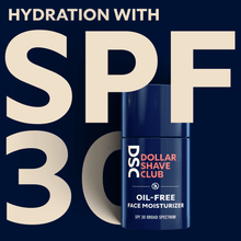 Dollar Shave Club Oil Free Face Moisturizer offers hydration and SPF.