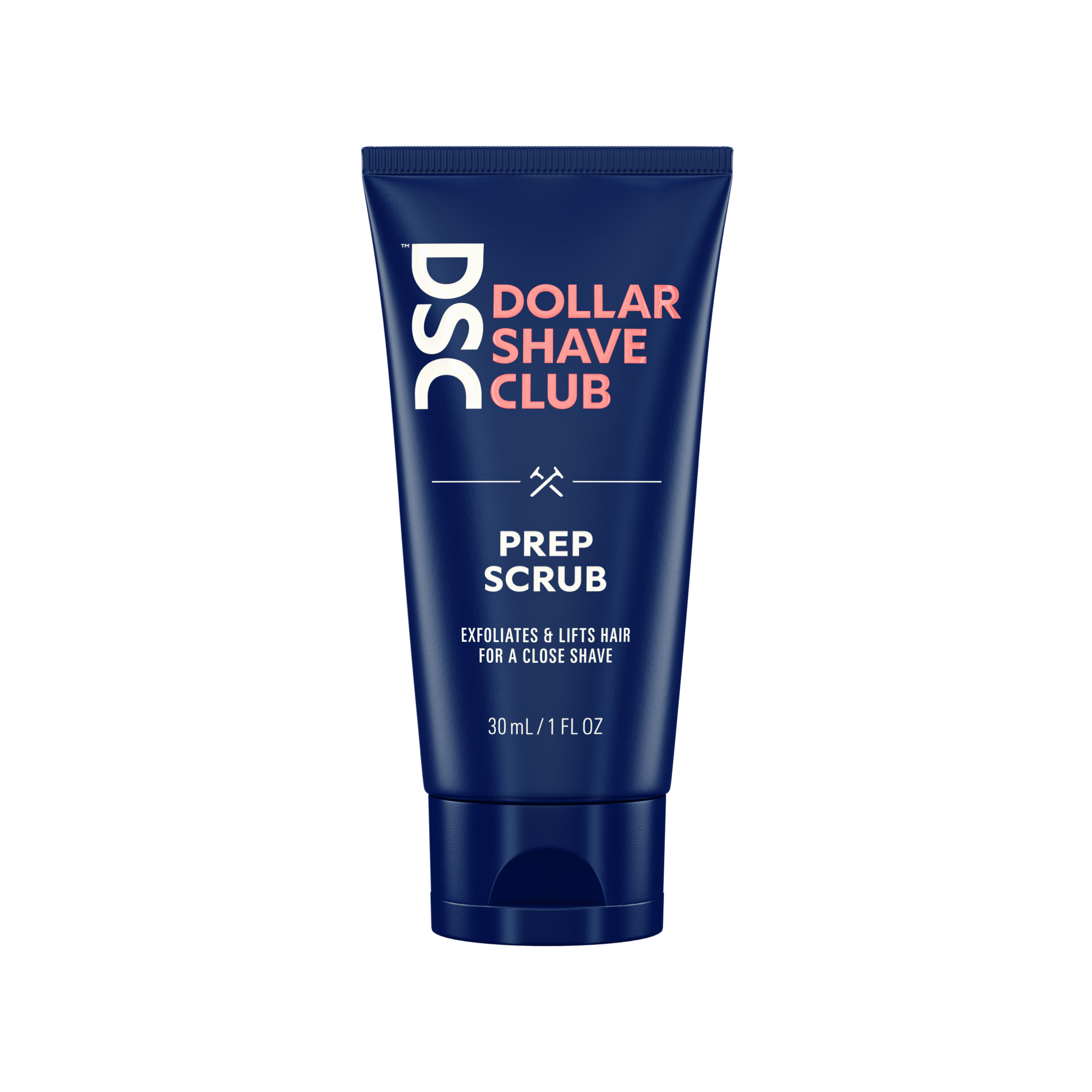 Dollar Shave Club Prep Scrub trial size product image against blank backdrop.