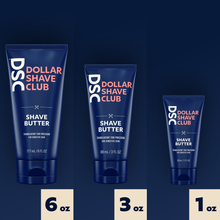 Dollar Shave Club Shave Butter trial size product versus full size product.