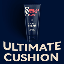 Dollar Shave Club Shave Cream product image with bold graphic text.